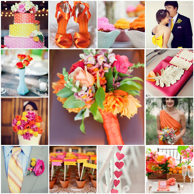 orange pink and yellow wedding