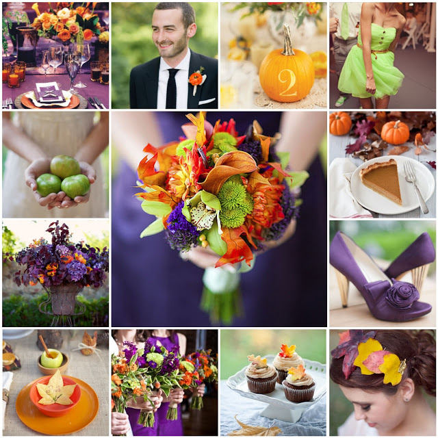 orange and purple fall wedding
